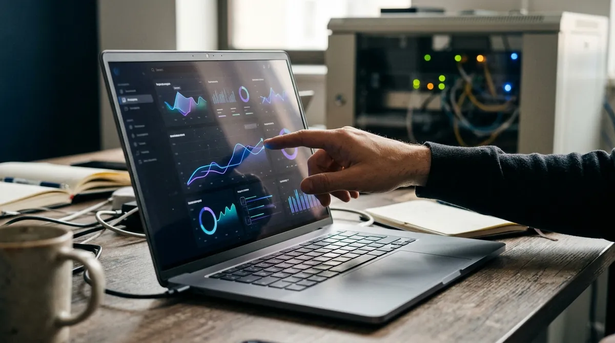 Analytics chart of matched browser and server events on a laptop